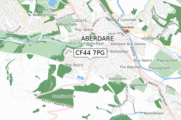 CF44 7PG map - small scale - OS Open Zoomstack (Ordnance Survey)