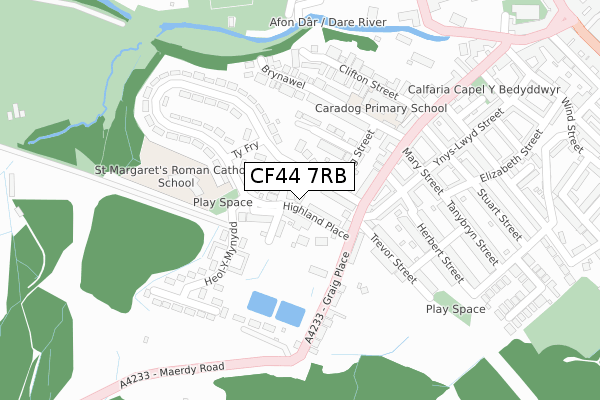 CF44 7RB map - large scale - OS Open Zoomstack (Ordnance Survey)