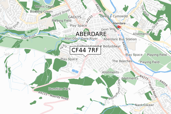 CF44 7RF map - small scale - OS Open Zoomstack (Ordnance Survey)