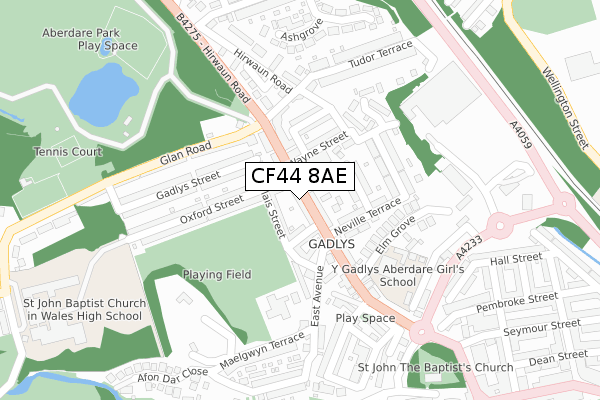 CF44 8AE map - large scale - OS Open Zoomstack (Ordnance Survey)