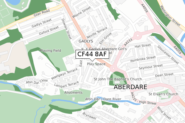 CF44 8AF map - large scale - OS Open Zoomstack (Ordnance Survey)