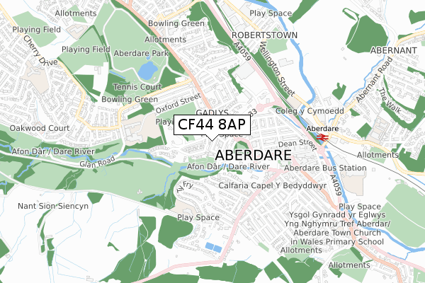 CF44 8AP map - small scale - OS Open Zoomstack (Ordnance Survey)