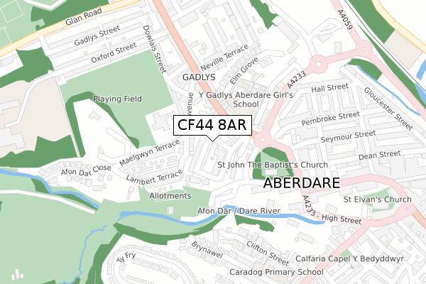 CF44 8AR map - large scale - OS Open Zoomstack (Ordnance Survey)