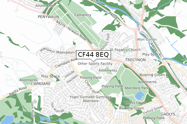 CF44 8EQ map - small scale - OS Open Zoomstack (Ordnance Survey)