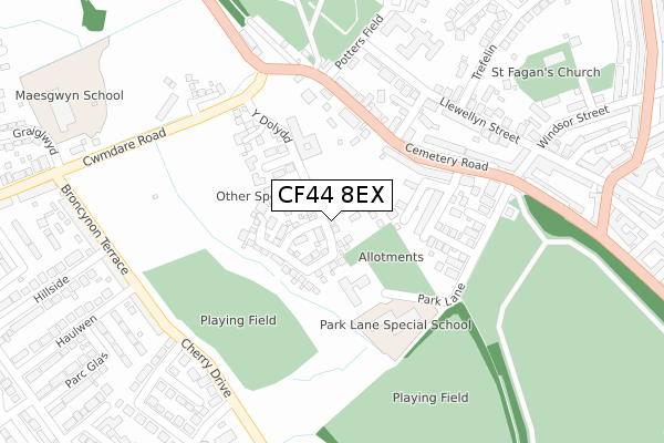 CF44 8EX map - large scale - OS Open Zoomstack (Ordnance Survey)