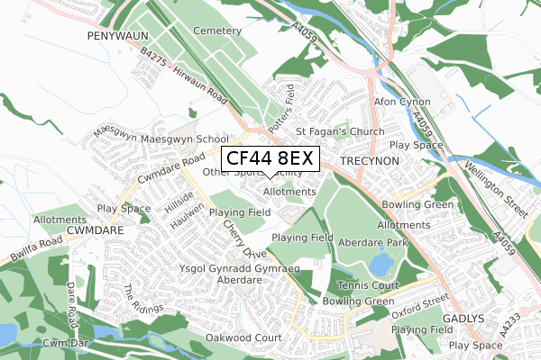 CF44 8EX map - small scale - OS Open Zoomstack (Ordnance Survey)
