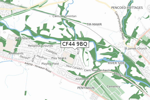 CF44 9BQ map - small scale - OS Open Zoomstack (Ordnance Survey)