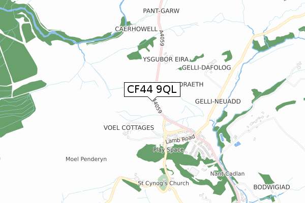 CF44 9QL map - small scale - OS Open Zoomstack (Ordnance Survey)