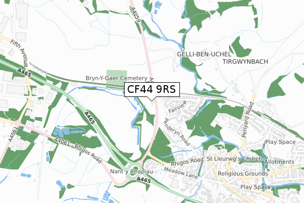 CF44 9RS map - small scale - OS Open Zoomstack (Ordnance Survey)