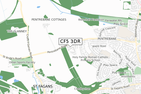 CF5 3DR map - small scale - OS Open Zoomstack (Ordnance Survey)