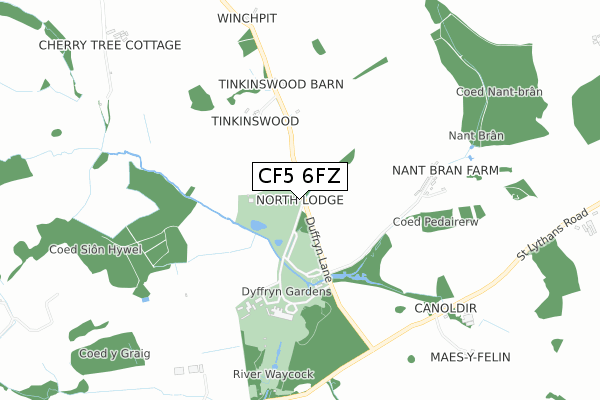 CF5 6FZ map - small scale - OS Open Zoomstack (Ordnance Survey)