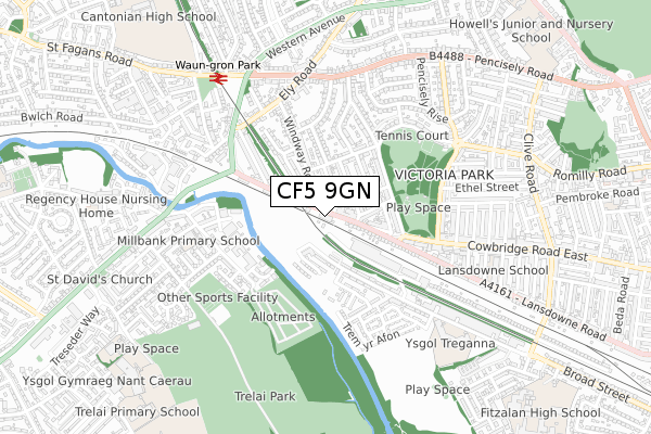 CF5 9GN map - small scale - OS Open Zoomstack (Ordnance Survey) CF5 9GN map - small scale - OS Open Zoomstack (Ordnance Survey)