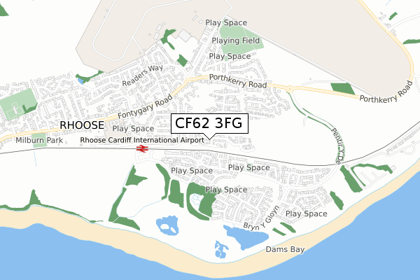 CF62 3FG map - small scale - OS Open Zoomstack (Ordnance Survey)