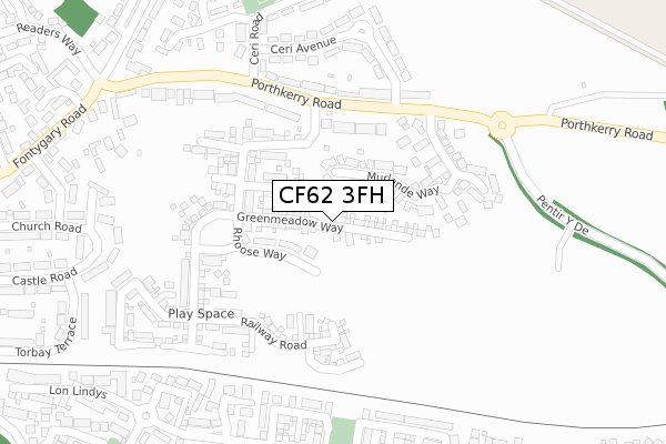 CF62 3FH map - large scale - OS Open Zoomstack (Ordnance Survey)