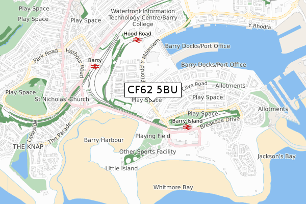 CF62 5BU map - small scale - OS Open Zoomstack (Ordnance Survey)