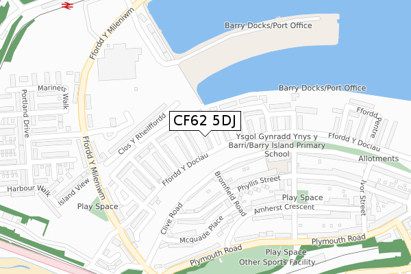 CF62 5DJ map - large scale - OS Open Zoomstack (Ordnance Survey)