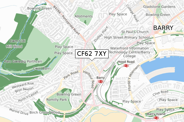 CF62 7XY map - small scale - OS Open Zoomstack (Ordnance Survey)