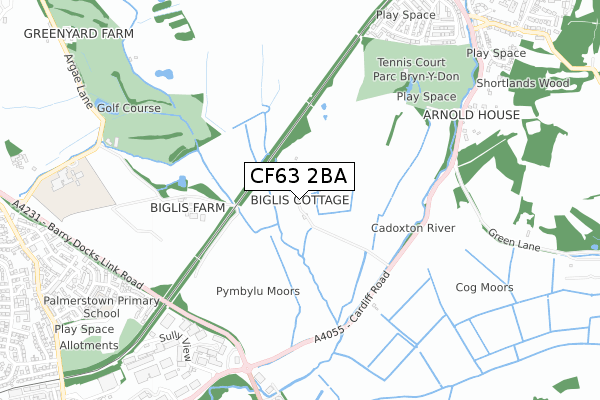 CF63 2BA map - small scale - OS Open Zoomstack (Ordnance Survey)