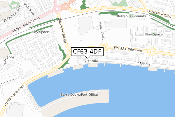 CF63 4DF map - large scale - OS Open Zoomstack (Ordnance Survey)