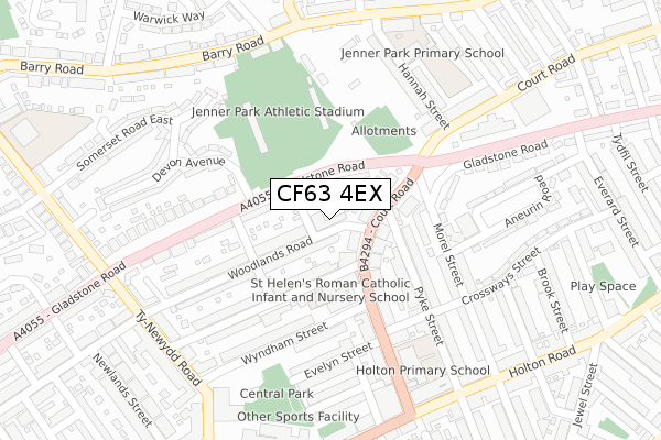 CF63 4EX map - large scale - OS Open Zoomstack (Ordnance Survey)