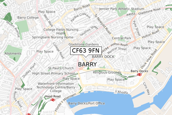 CF63 9FN map - small scale - OS Open Zoomstack (Ordnance Survey)