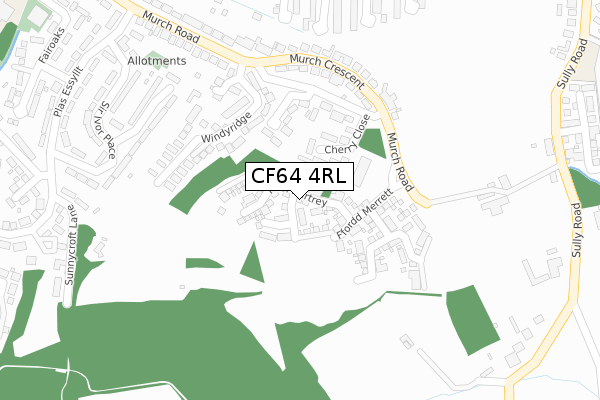 CF64 4RL map - large scale - OS Open Zoomstack (Ordnance Survey)