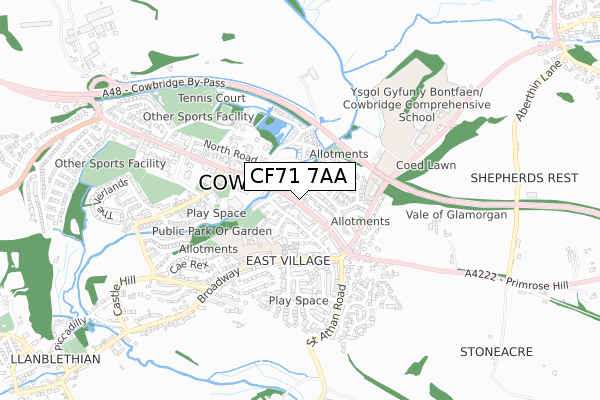 CF71 7AA map - small scale - OS Open Zoomstack (Ordnance Survey)