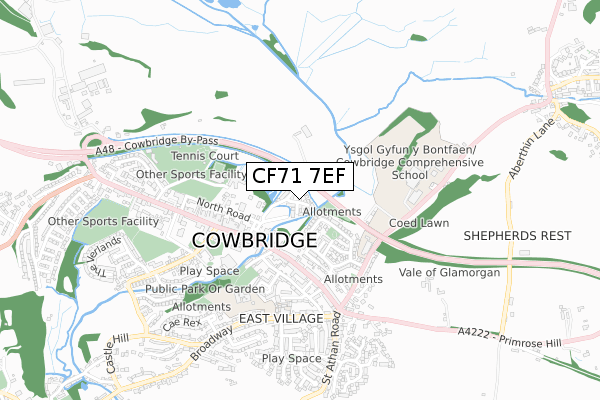 CF71 7EF map - small scale - OS Open Zoomstack (Ordnance Survey)