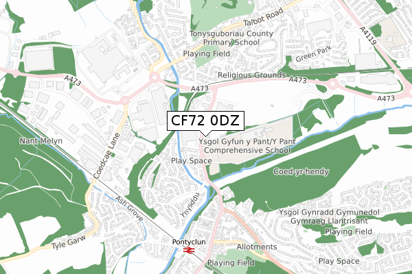 CF72 0DZ map - small scale - OS Open Zoomstack (Ordnance Survey)