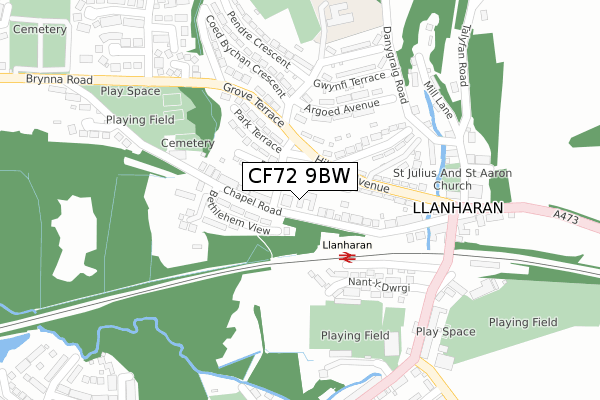 CF72 9BW map - large scale - OS Open Zoomstack (Ordnance Survey)