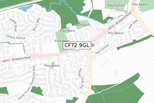 CF72 9GL map - large scale - OS Open Zoomstack (Ordnance Survey)