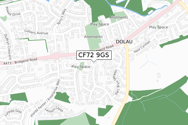 CF72 9GS map - large scale - OS Open Zoomstack (Ordnance Survey)