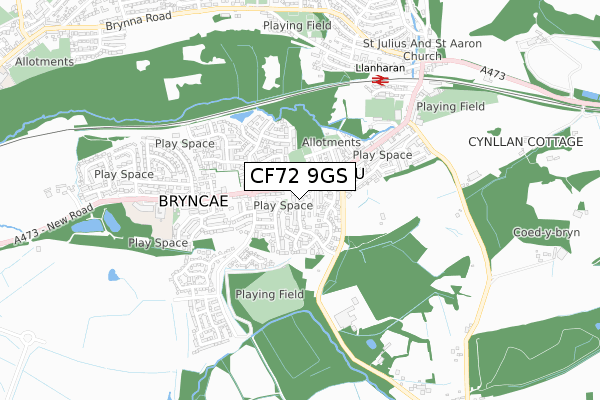 CF72 9GS map - small scale - OS Open Zoomstack (Ordnance Survey)