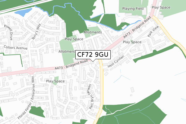 CF72 9GU map - large scale - OS Open Zoomstack (Ordnance Survey)