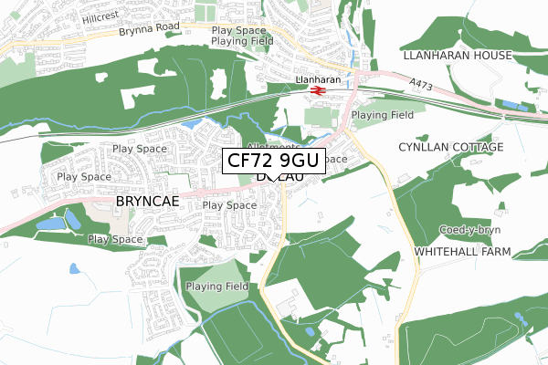 CF72 9GU map - small scale - OS Open Zoomstack (Ordnance Survey)