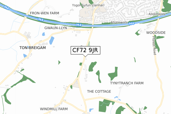 CF72 9JR map - small scale - OS Open Zoomstack (Ordnance Survey)