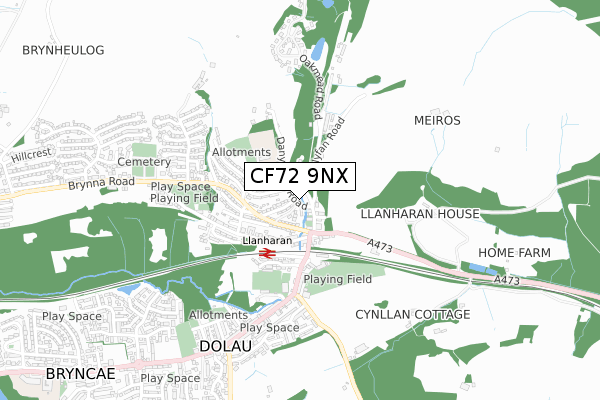 CF72 9NX map - small scale - OS Open Zoomstack (Ordnance Survey)