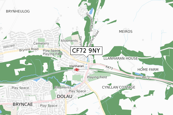 CF72 9NY map - small scale - OS Open Zoomstack (Ordnance Survey)