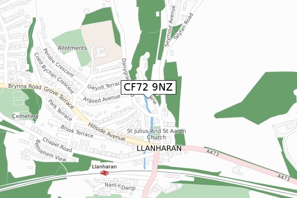 CF72 9NZ map - large scale - OS Open Zoomstack (Ordnance Survey)