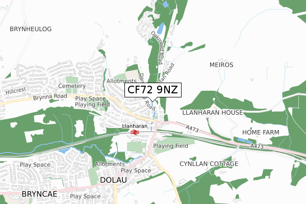 CF72 9NZ map - small scale - OS Open Zoomstack (Ordnance Survey)