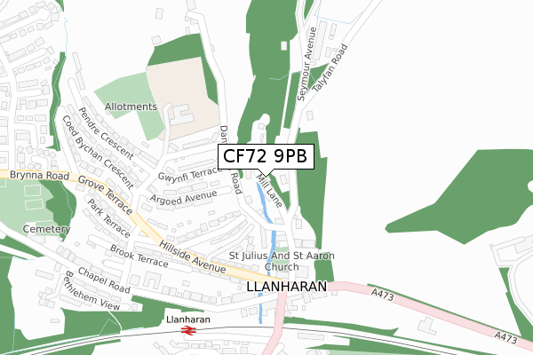 CF72 9PB map - large scale - OS Open Zoomstack (Ordnance Survey)