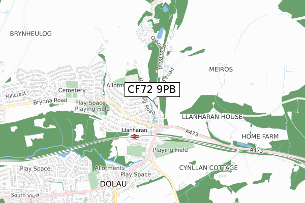 CF72 9PB map - small scale - OS Open Zoomstack (Ordnance Survey)