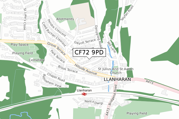 CF72 9PD map - large scale - OS Open Zoomstack (Ordnance Survey)