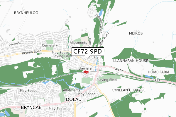 CF72 9PD map - small scale - OS Open Zoomstack (Ordnance Survey)