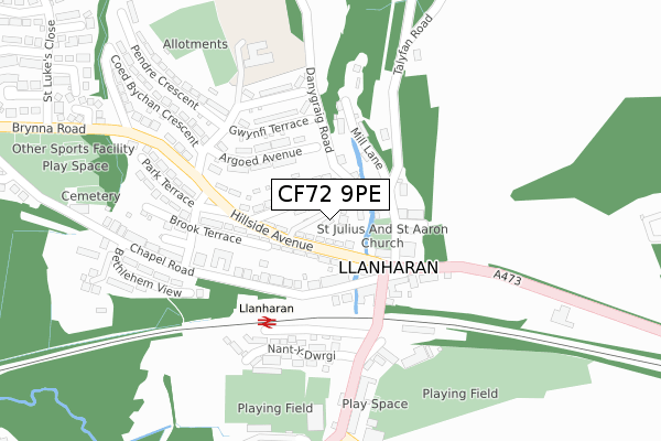 CF72 9PE map - large scale - OS Open Zoomstack (Ordnance Survey)