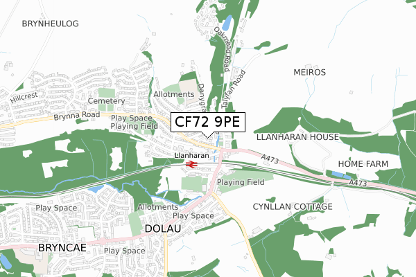 CF72 9PE map - small scale - OS Open Zoomstack (Ordnance Survey)