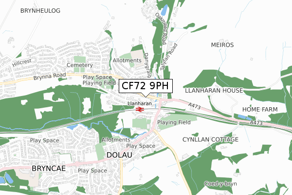 CF72 9PH map - small scale - OS Open Zoomstack (Ordnance Survey)