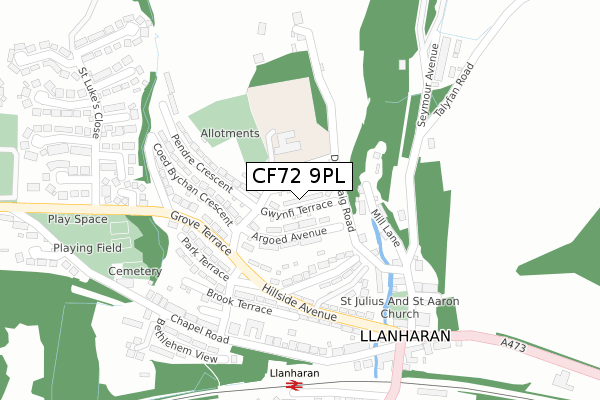 CF72 9PL map - large scale - OS Open Zoomstack (Ordnance Survey)