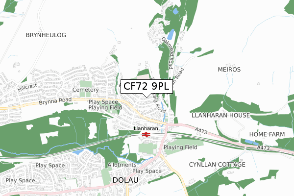 CF72 9PL map - small scale - OS Open Zoomstack (Ordnance Survey)