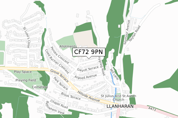 CF72 9PN map - large scale - OS Open Zoomstack (Ordnance Survey)